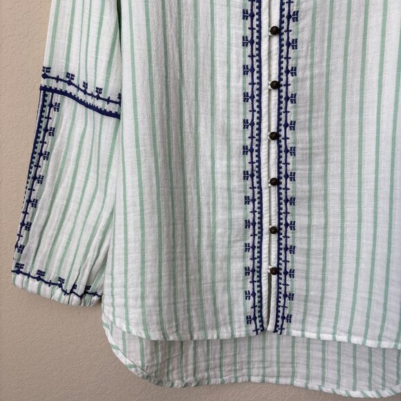 Nic + Zoe Gauzy Cotton Embroidered Striped Terrace High Low Blouse Top - Picture 5 of 13